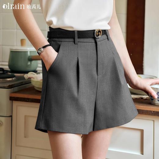 OLrain欧芮儿深灰色休闲裤女夏季2024年新款小个子高腰通勤短裤 商品图0