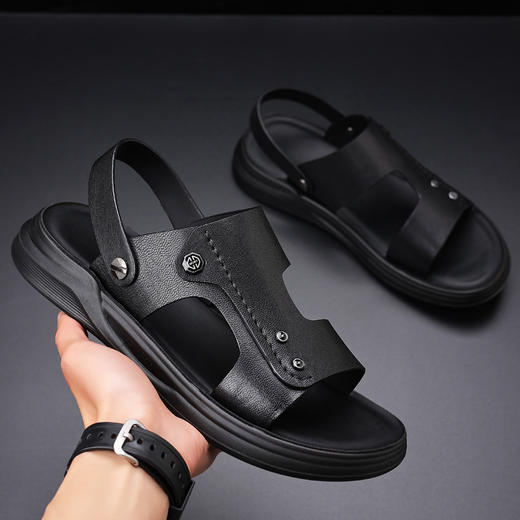 夏季【男士凉鞋真皮男款】透气休闲沙滩鞋 皮凉拖外穿拖鞋男鞋 父亲节节日礼物 商品图1