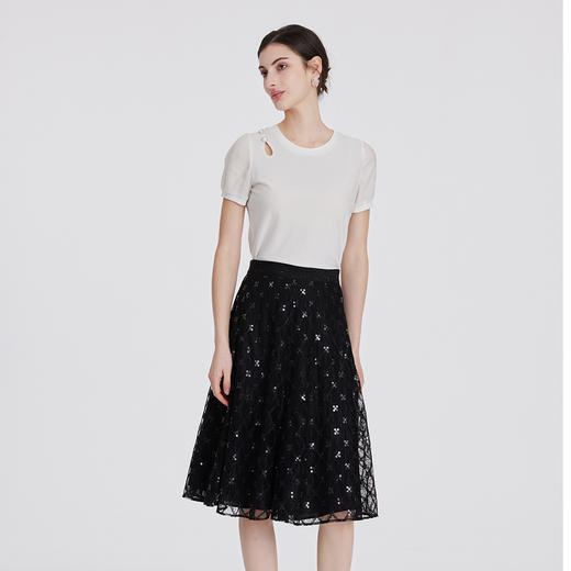 司歌刺绣半裙网纱修身伞裙C891017X 商品图2