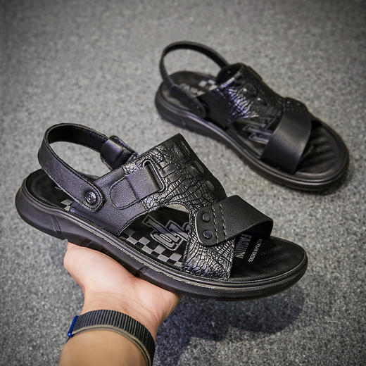 头层牛皮夏季男士凉鞋真皮休闲沙滩鞋男款爸爸皮拖透气凉拖男鞋软 商品图1