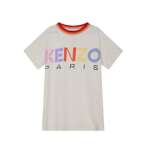 高田贤三（KENZO） 女童米色棉质KENZC印花圆领短袖连衣裙 K12307 C17 商品图0