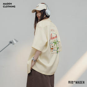 马登夏威夷风刺绣衬衫设计感宽松休闲T恤美式复古短袖衬衣夏季女