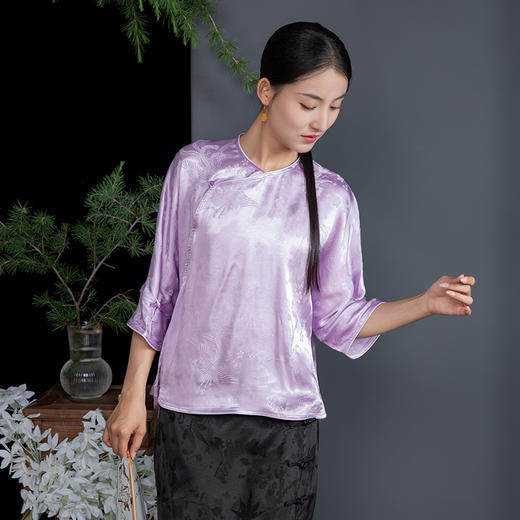 2024年春夏新中式国风提花国风短袖斜襟上衣XFV246166 商品图1