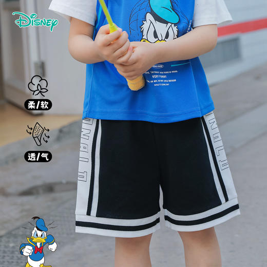 迪士尼男童裤子夏季儿童宽松舒适休闲运动裤中裤亲肤透气篮球足球五分裤232DK0587 商品图0