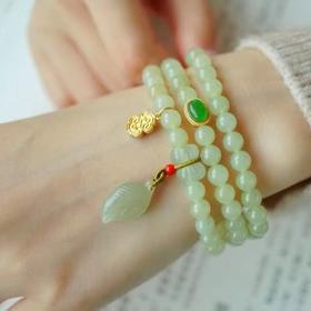 【甄珠贝】 和田玉 新疆黄口料多圈手链 约6mm 无杂无裂高品质 925银如意牌