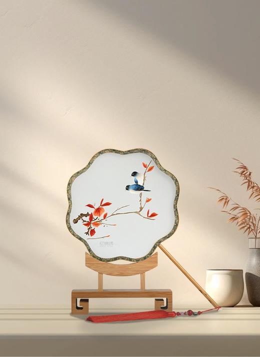 蜀绣双面宫扇-红叶双雀 商品图0