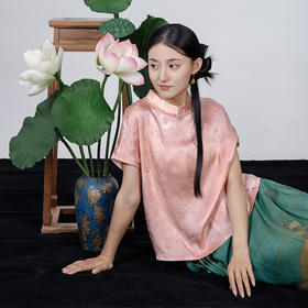 2024年春夏新款新中式国风立领提花短袖上衣XFV246201-T