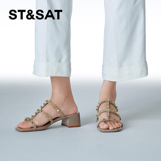 星期六铆钉细带露趾粗跟拖鞋SSC2110318 商品图6