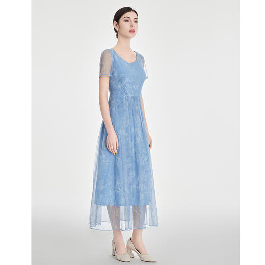 司歌圆领短袖仙气长连衣裙收腰A891029X 商品图0