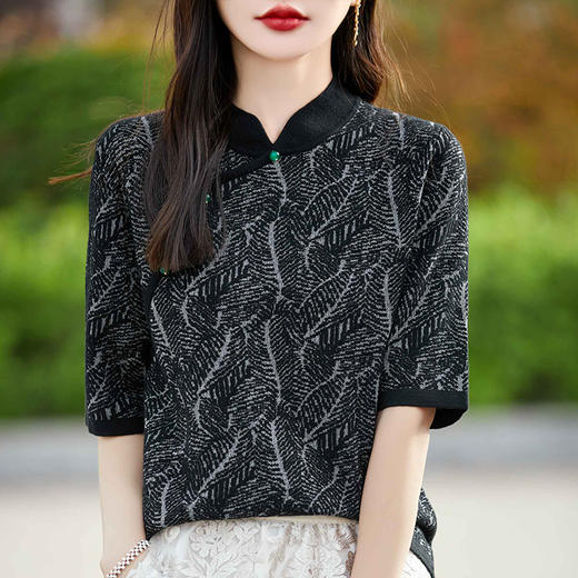 纤束马提花复古旗袍领五分袖 NS-910 商品图7