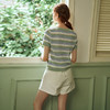 OLrain欧芮儿条纹V领针织衫女夏季2024年新款时尚镂空短袖上衣 商品缩略图4