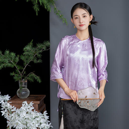 2024年春夏新中式国风提花国风短袖斜襟上衣XFV246166 商品图0