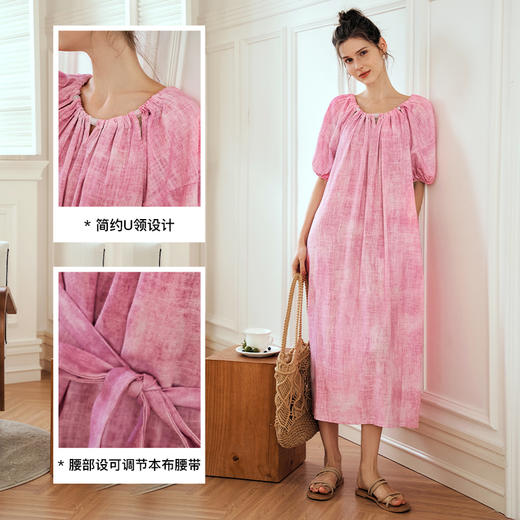 OLrain欧芮儿法式连衣裙女夏季2024年新款慵懒晕染宽松泡泡袖裙子 商品图3