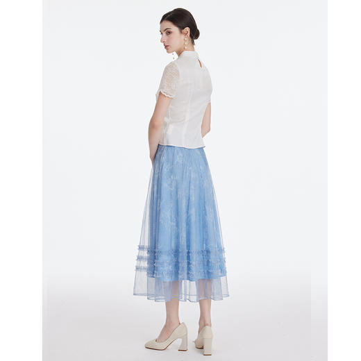 司歌国风立领上衣短袖新中式蕾丝T891168X 商品图3