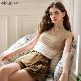 OLrain欧芮儿奶茶色T恤女夏季2024新款简约百搭显瘦渐变短袖上衣