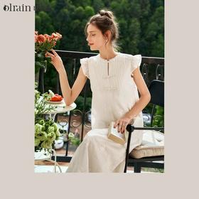 OLrain欧芮儿法式连衣裙女夏季2024年新款新中式盘扣小飞袖长裙