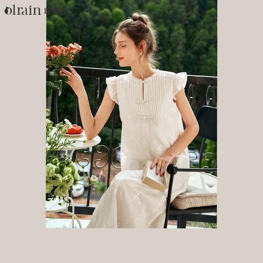 OLrain欧芮儿法式连衣裙女夏季2024年新款新中式盘扣小飞袖长裙 商品图0