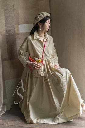 Casey Casey 青玉色丝棉塔夫绸长袖连衣裙