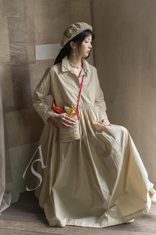 Casey Casey 青玉色丝棉塔夫绸长袖连衣裙 商品图0