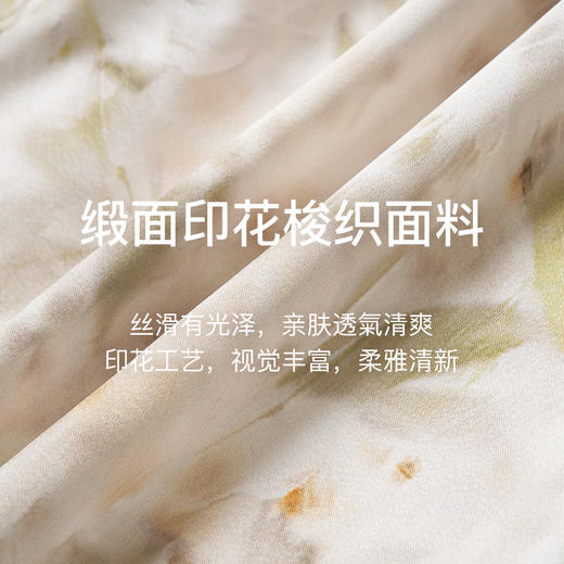 OLrain欧芮儿法式复古缎面碎花连衣裙女夏2024新款褶皱收腰长裙 商品图1