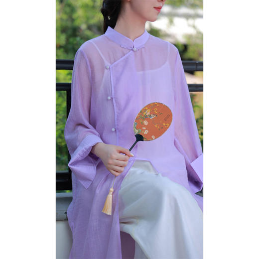 开衩长衬衫(24710402-紫薄汗）赠吊带裙（60189C-山矾） 商品图2