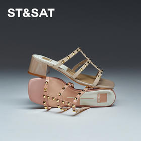 星期六铆钉细带露趾粗跟拖鞋SSC2110318