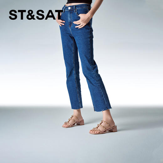 星期六铆钉细带露趾粗跟拖鞋SSC2110318 商品图4