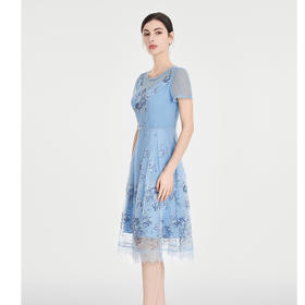 司歌印花短袖连衣裙轻薄收腰A891023X