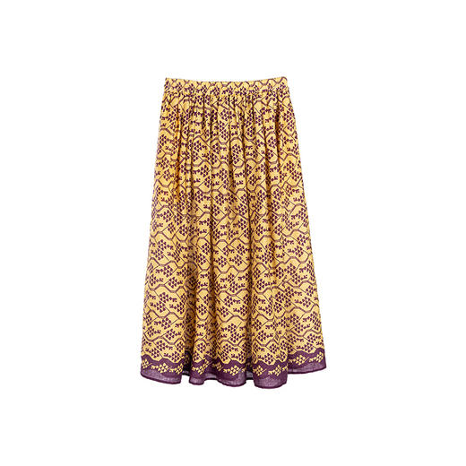 绽放旅行女装358朵/设计感高支亚麻定位印花伞裙旅游度假半身裙 商品图4