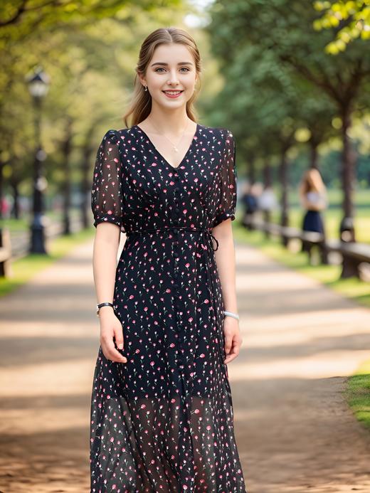 前开叉一排装饰扣长裙 商品图0