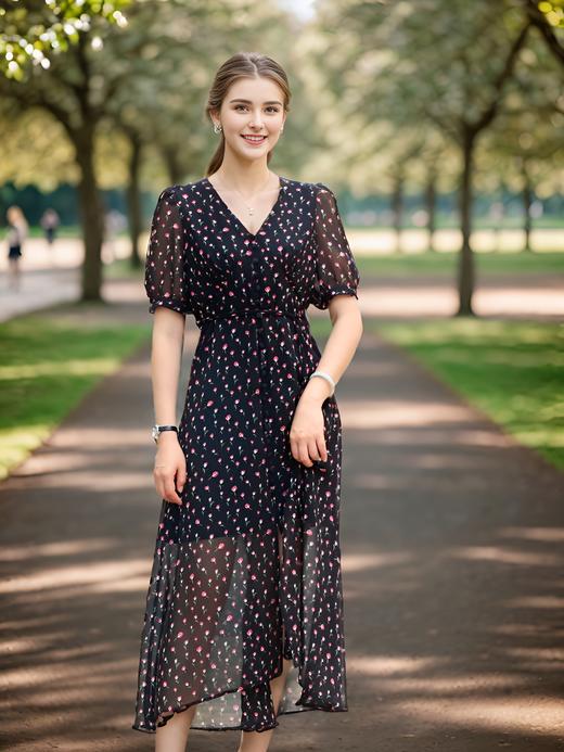 前开叉一排装饰扣长裙 商品图3