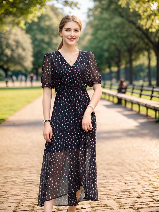 前开叉一排装饰扣长裙 商品图2