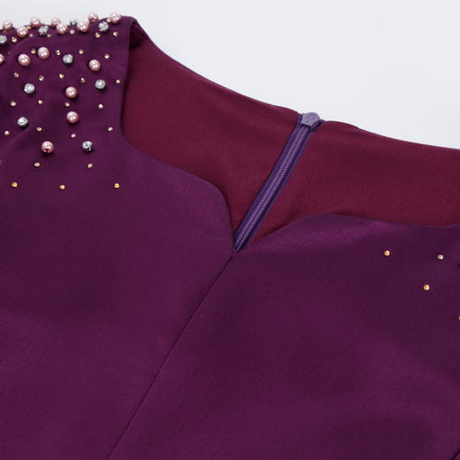 PF8F1斯尔丽24新款宴会小礼服花瓣领优雅浪漫钉珠高端大气收腰连衣裙 商品图4