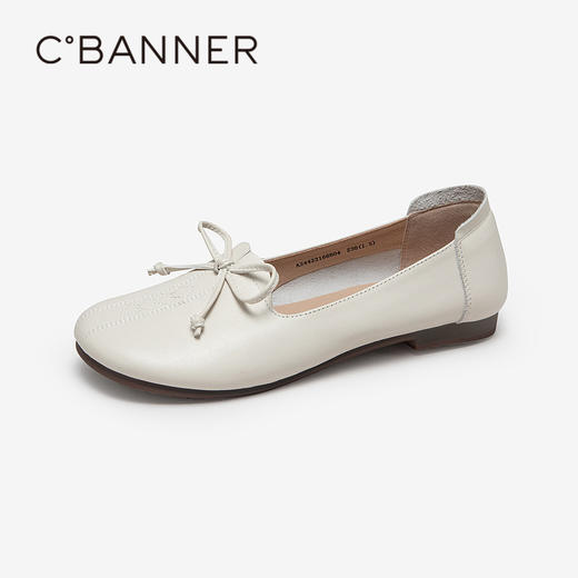 千百度蝴蝶结羊皮浅口单鞋女秋季圆头小香风平底晚晚鞋A24423166 商品图0