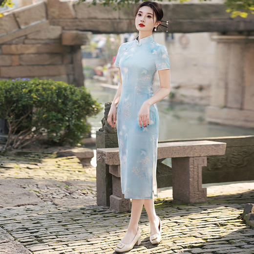 新中式手工盘扣国风，气质淑女双层竹节麻显瘦旗袍MLS-6879 商品图2