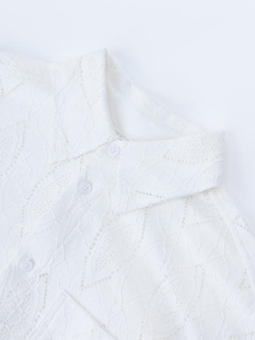 COCO ZONE "钩花衬衫“时尚翻领单排扣衬衫休闲百搭长袖上衣CC2B0997 商品图4