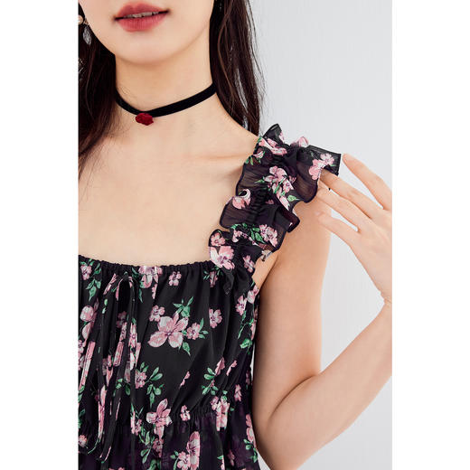 【严选】诗凡黎衬衫方领荷叶袖衬衣女2024春夏新款印花浪漫显瘦百搭SF6320931 商品图3