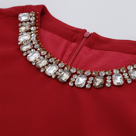 PF8C1斯尔丽2024新款清爽透气H型气质小香短袖撞色镶钻经典显瘦连衣裙 商品图4