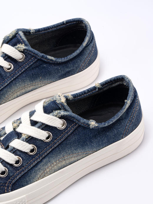 COCO ZONE "牛仔帆布鞋”夏季拼色厚底休闲鞋百搭系带圆头板鞋CC2B1076 商品图3