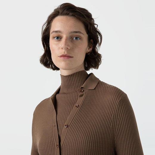 SUNSPEL女士桑蚕丝真丝棱纹翻领针织开衫 商品图1