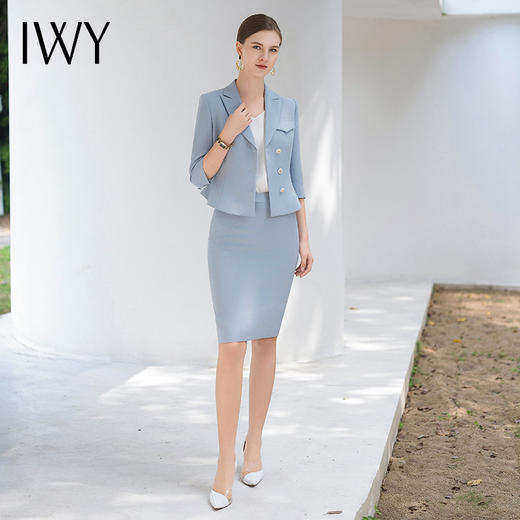 IWY/七分袖职业裙装女蓝色西装套裙气质优雅美容师商务工作服CS1996 商品图1