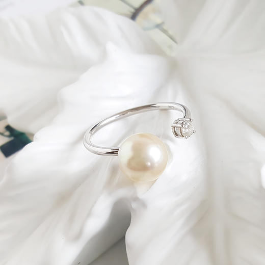 【天然正品】镶9MM天然海水珍珠开口戒指 戒圈17号可改  130722XY01+ 商品图4