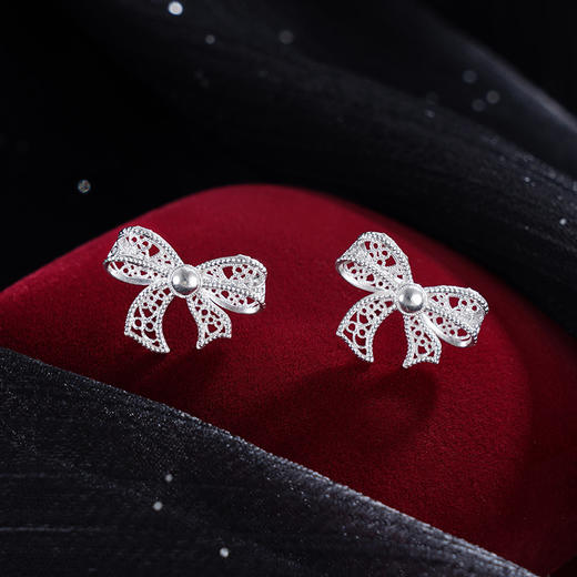 子佩集S990银【婉秀】耳钉【YCED005】纯银花丝蝴蝶结2405 商品图0