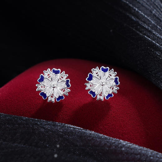 子佩集S990银【蕊卿】耳钉【YCED002】纯银花丝珐琅彩2405 商品图0