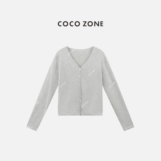 COCO ZONE ”蕾丝开衫“时尚V领单排扣针织衫纯色长袖上衣CC1B1325 商品图0