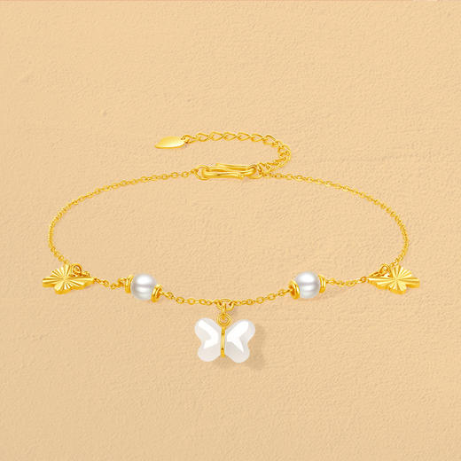 周六福黄金和田玉手链蝶念手串金镶玉手饰官方旗舰店节日礼物 商品图2