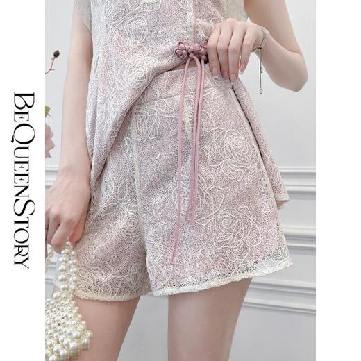 【孤品样衣，不退不换】 【浮华玫瑰】新中式重工蕾丝绣骨线无袖上衣&短裤套装 商品图4