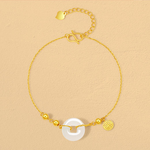 周六福黄金和田玉手链守福平安扣首饰金镶玉手饰官方节日礼物 商品图3