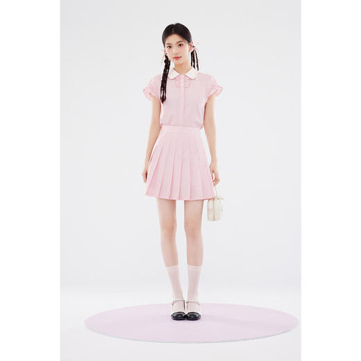 【严选】诗凡黎娃娃领粉白条纹衬衫套装2024夏新款飞飞袖miu系减龄两件套SF5420901 商品图1