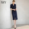 IWY/时尚藏青色绑带西装连衣裙工装裙通勤短袖夏高个子170气质长裙242033Q1 商品缩略图3